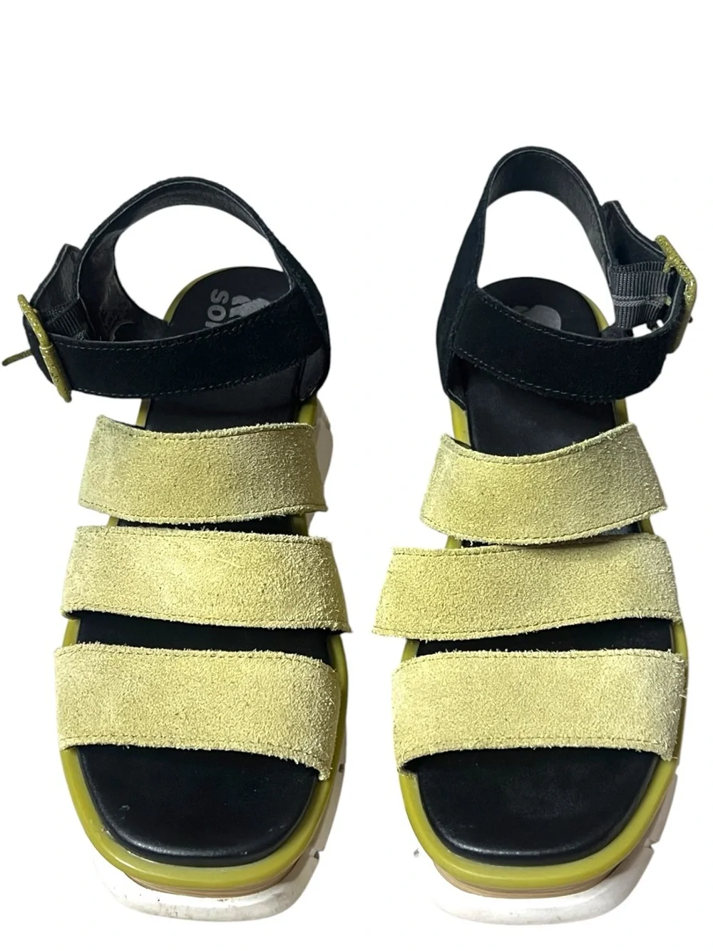 SOREL Joanie III Slingback Strappy Wedge Sandals Black Leather Platform Womens 7